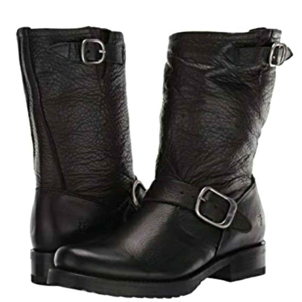 🆕️Frye Soft Vintage Buckle Detail Black Leather Biker Boots